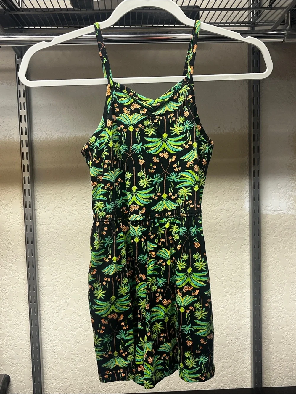 Old Navy Girls Tropical Palm Print Romper Black Green Size 8 pockets